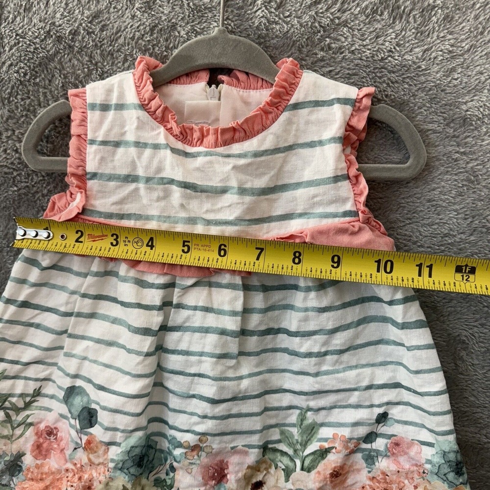Baby Girl Dress 24M Sleeveless White Green Floral Striped Lined 24-Month - Picture 3 of 9